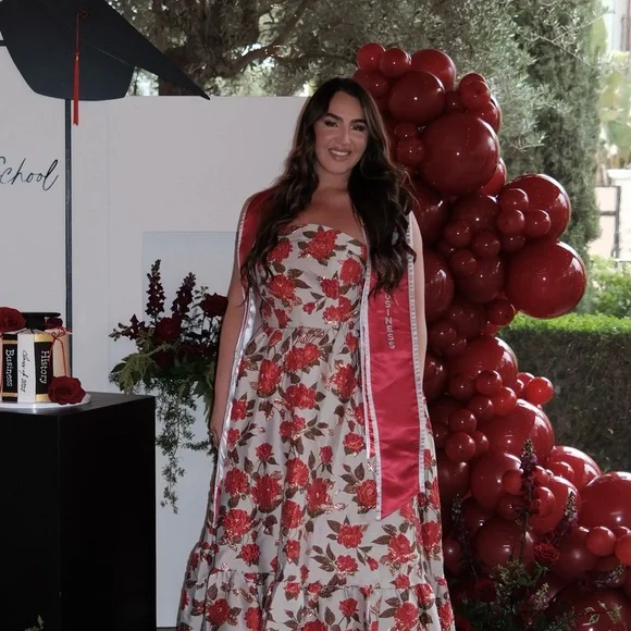 Multicolor Brocade Strapless Floral Gown With Ruffle Hem - Picture 4 of 7